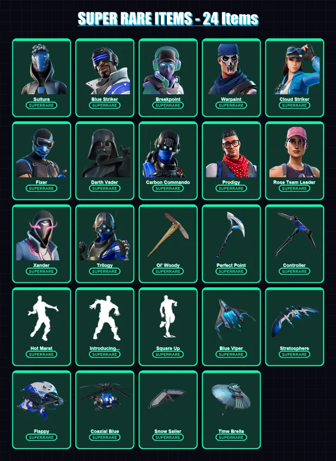 [PC/XBOX/PSN] | Sultura | Blue Striker | Breakpoint | Warpaint | Cloud Striker | 233 skin | 294 pickaxe | 252 emote | 244 glider | Lv4928