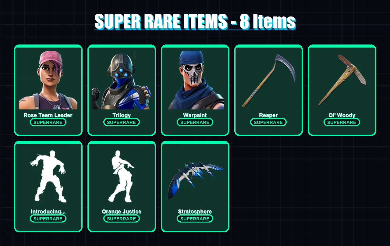[PC/XBOX] | Rose Team Leader | Trilogy | Warpaint | Molten Valkyrie | Fusion | 90 skin | 138 pickaxe | 125 emote | 116 glider | Lv1615