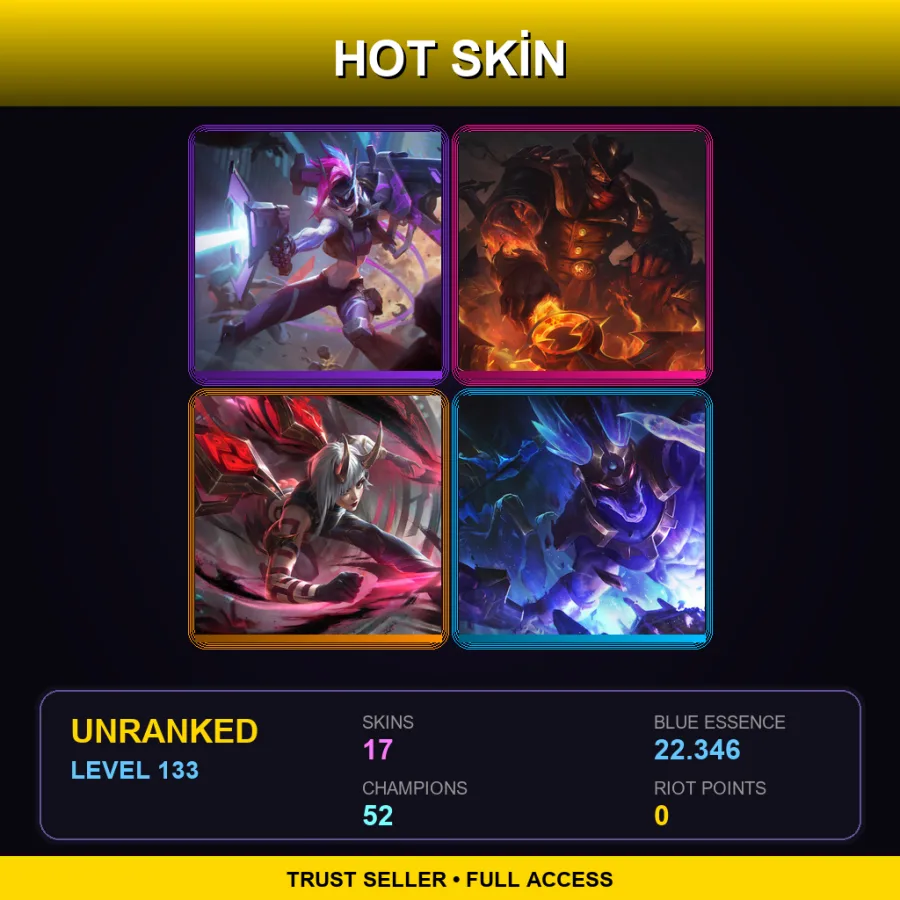 LAS | Lv133 | Unranked | 17 Skin | 52 Champ — LoL account