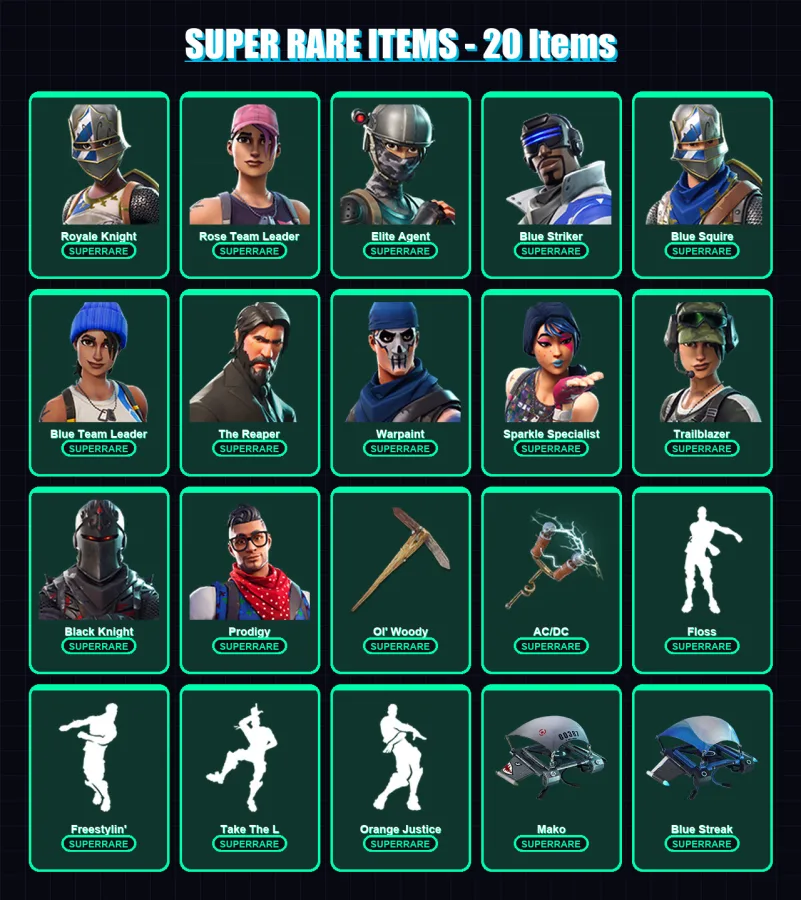 [PC/XBOX] | Royale Knight | Rose Team Leader | Elite Agent | Blue Striker | Blue Squire | 37 skin | 27 pickaxe | 38 emote | 39 glider | Lv494 — Fortnite account