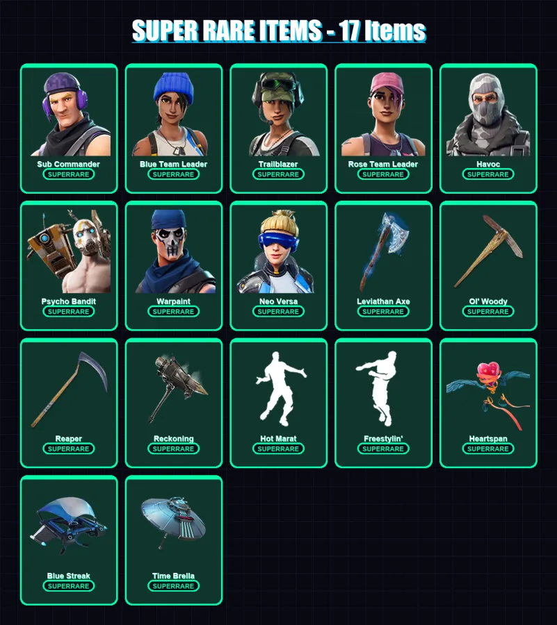 [PC/XBOX] | Sub Commander | Blue Team Leader | Trailblazer | Rose Team Leader | Havoc | 194 skin | 162 pickaxe | 160 emote | 129 glider | Lv1745