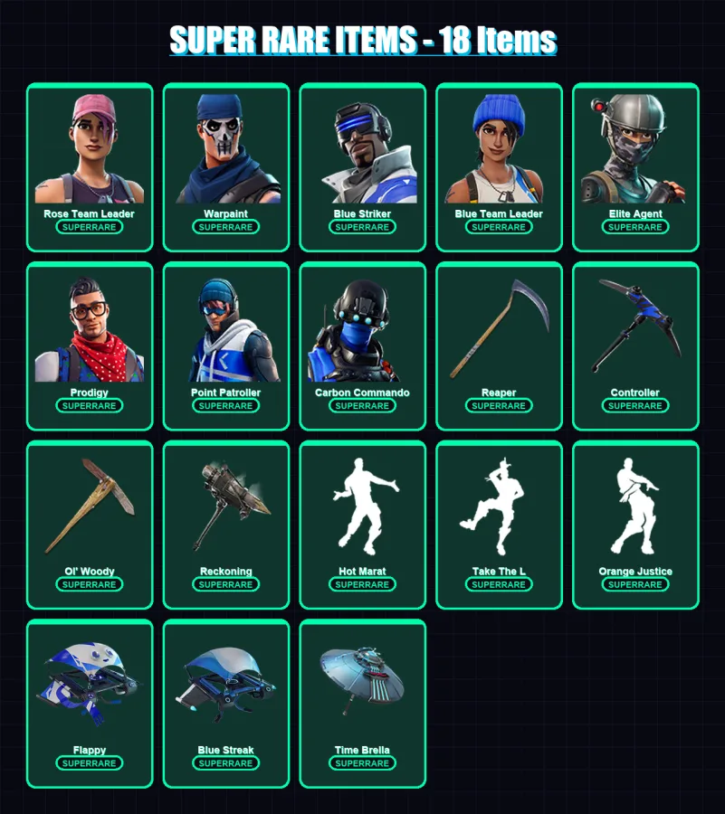[PC/XBOX/PSN] | Rose Team Leader | Warpaint | Blue Striker | Blue Team Leader | Elite Agent | 165 skin | 170 pickaxe | 170 emote | 166 glider | Lv22