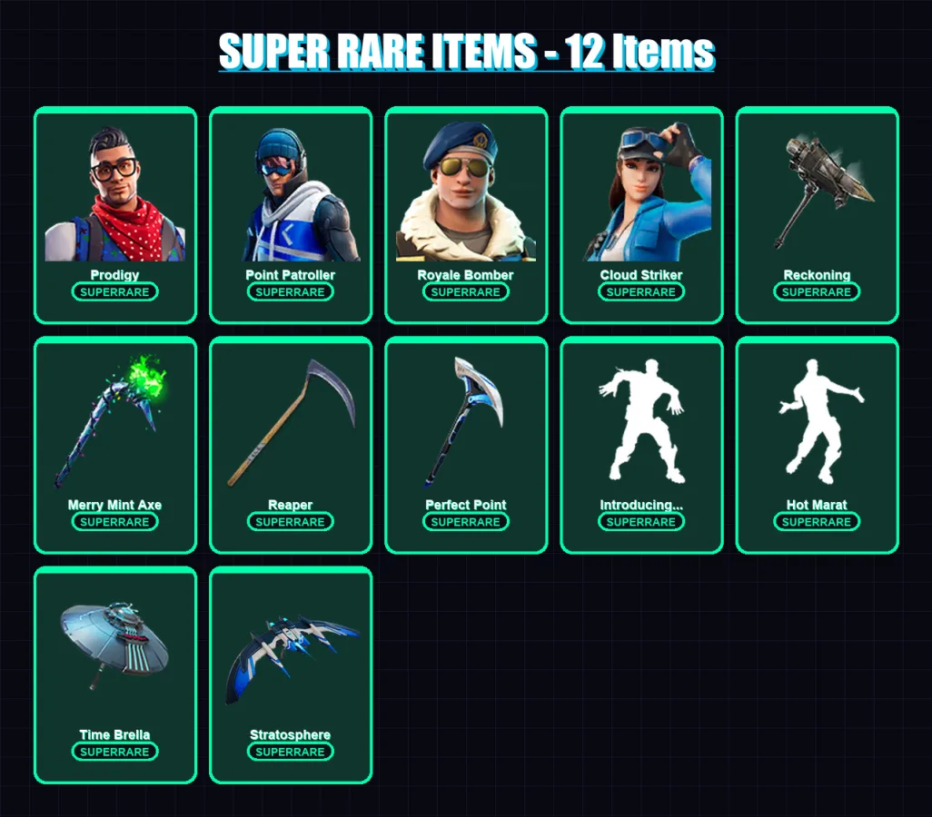[PS4/PS5/XBOX/PC] | Prodigy | Point Patroller | Royale Bomber | Cloud Striker | A.I.M. | 89 skin | 77 pickaxe | 74 emote | 71 glider | Lv1162