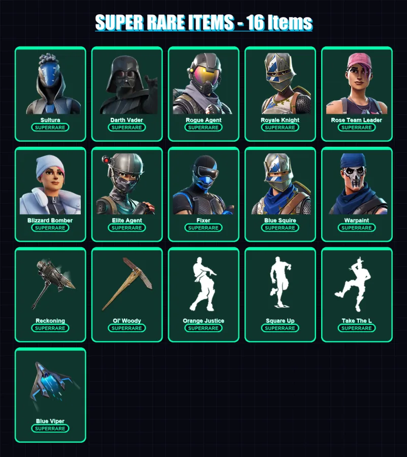 [PC/XBOX] | Sultura | Darth Vader | Rogue Agent | Royale Knight | Rose Team Leader | 104 skin | 111 pickaxe | 100 emote | 103 glider | Lv1576