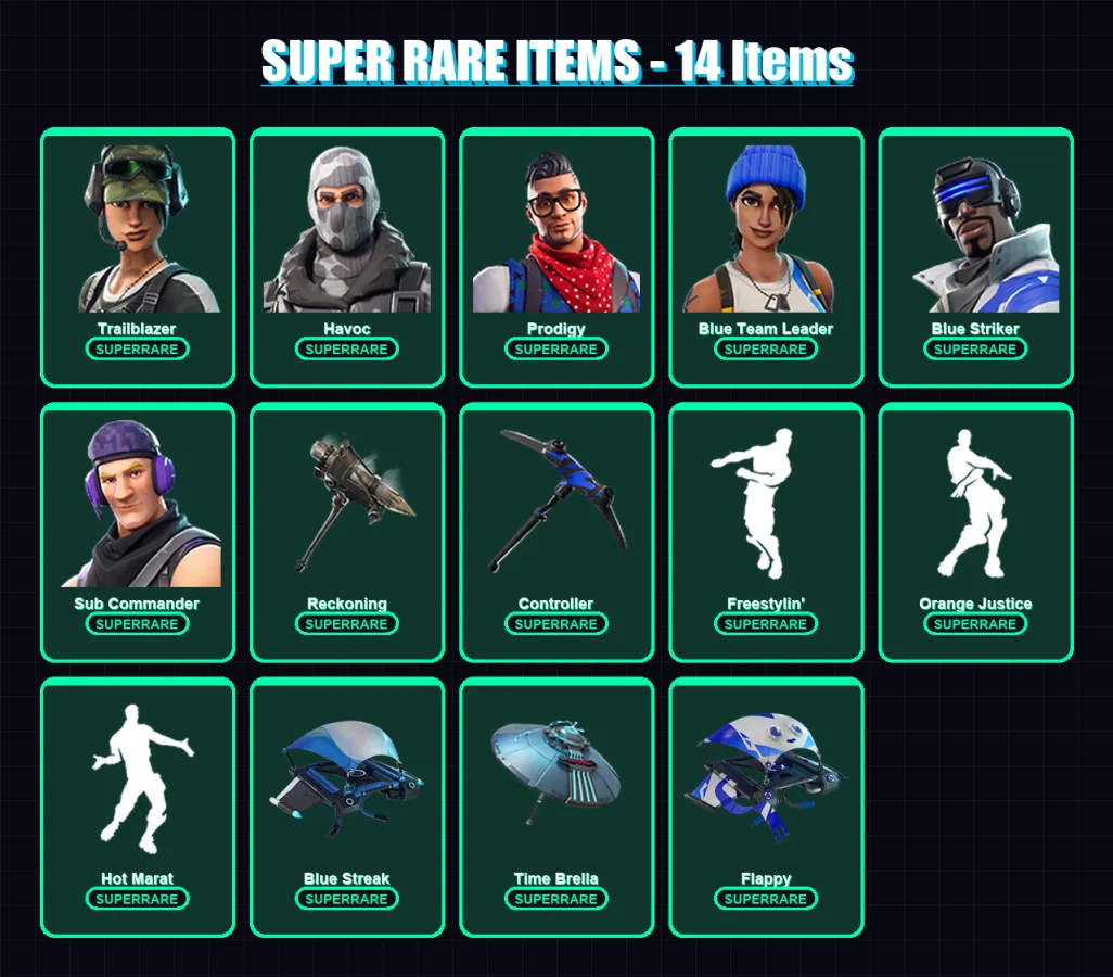 [PC/XBOX] | Trailblazer | Havoc | Prodigy | Blue Team Leader | Blue Striker | 87 skin | 77 pickaxe | 75 emote | 77 glider | Lv1015