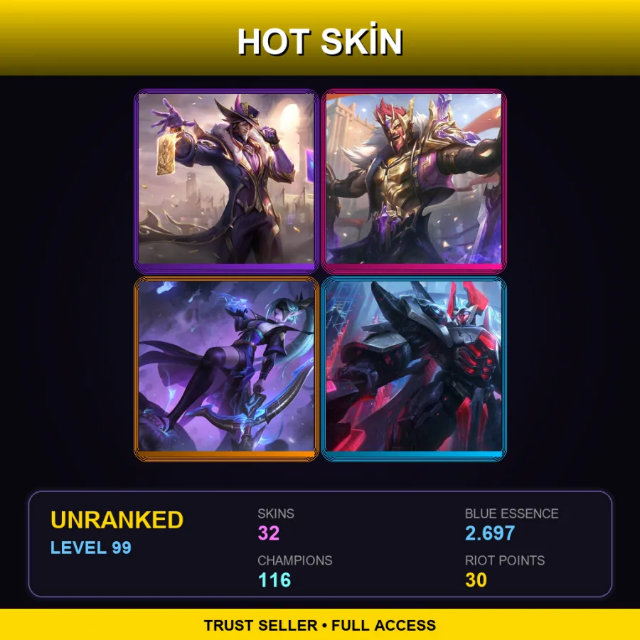 EUNE | Lv99 | Unranked | 32 Skin | 116 Champ — Battle Bunny Prime Riven