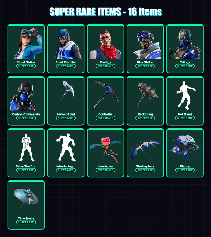 [PS4/PS5/PC] | Cloud Striker | Point Patroller | Prodigy | Blue Striker | Trilogy | 141 skin | 147 pickaxe | 123 emote | 134 glider | Lv1905