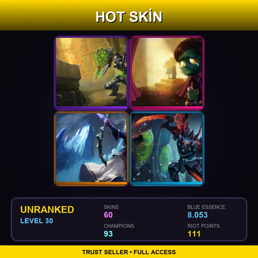 EUW | Lv30 | Unranked | 60 Skin | 93 Champ