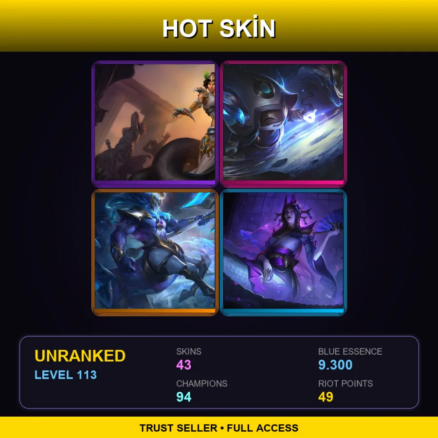 NA | Lv113 | Unranked | 43 Skin | 94 Champ — LoL account