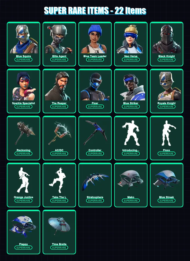 [PC] | Blue Squire | Elite Agent | Blue Team Leader | Neo Versa | Black Knight | 124 skin | 121 pickaxe | 116 emote | 117 glider | Lv1756