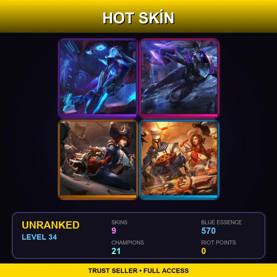 EUW | Lv34 | Unranked | 9 Skin | 21 Champ