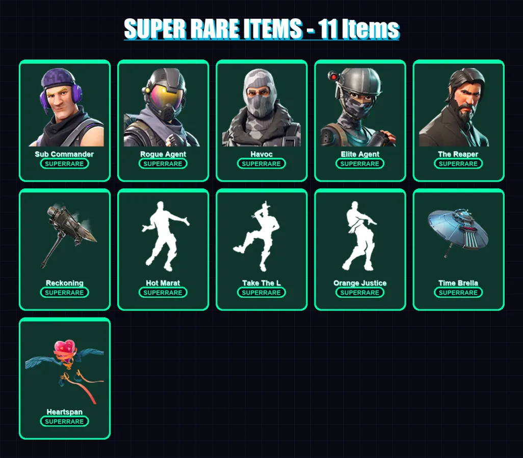 [PC/XBOX] | Sub Commander | Rogue Agent | Havoc | Elite Agent | The Reaper | 53 skin | 38 pickaxe | 52 emote | 48 glider | Lv593