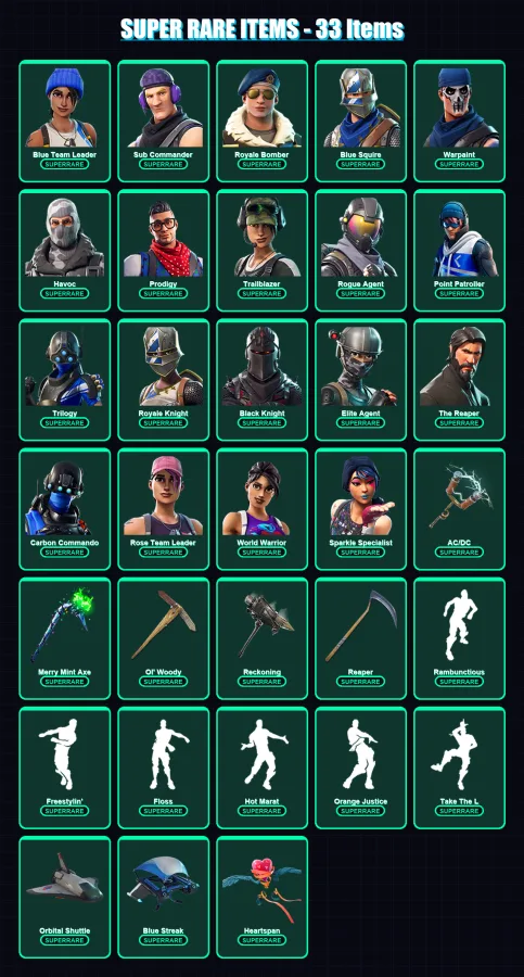 [PC/XBOX] | Blue Team Leader | Sub Commander | Royale Bomber | Blue Squire | Warpaint | 169 skin | 202 pickaxe | 196 emote | 167 glider | Lv2740