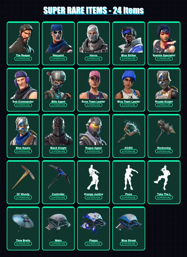 [PC/XBOX] | The Reaper | Warpaint | Havoc | Blue Striker | Sparkle Specialist | 31 skin | 32 pickaxe | 34 emote | 34 glider | Lv499