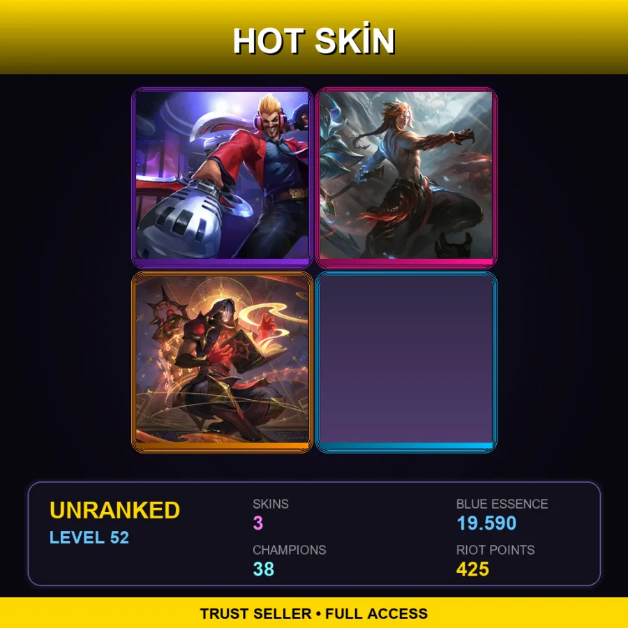 NA | Lv52 | Unranked | 3 Skin | 38 Champ — LoL account