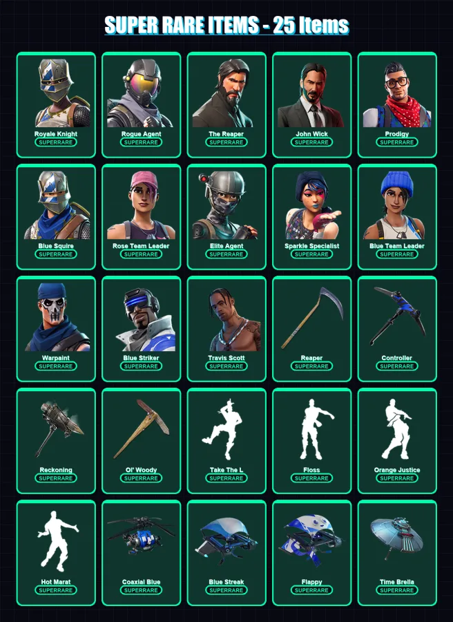 [PC/XBOX] | Royale Knight | Rogue Agent | The Reaper | John Wick | Prodigy | 156 skin | 138 pickaxe | 164 emote | 122 glider | Lv1937