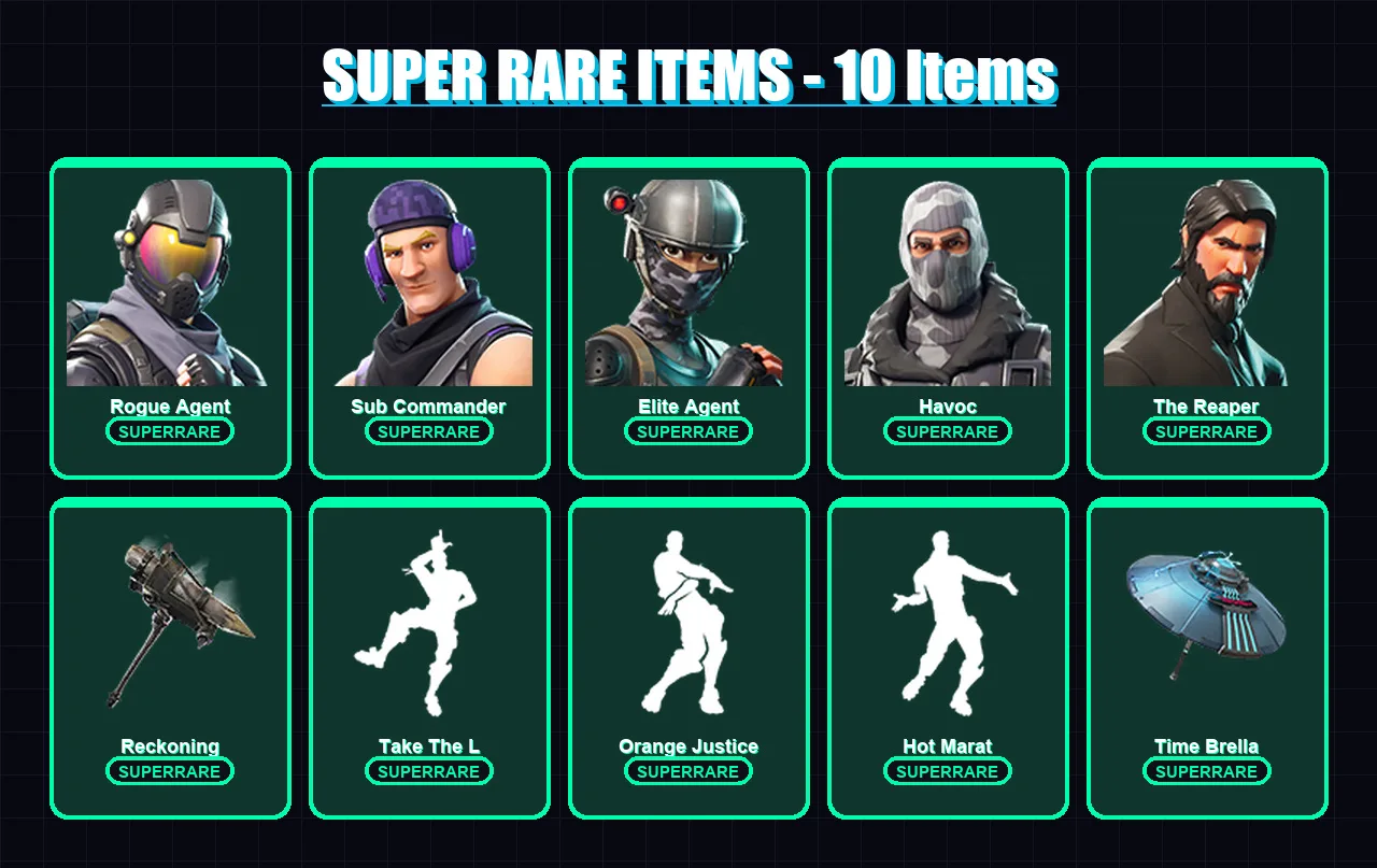 [PC/XBOX/PSN] | Rogue Agent | Sub Commander | Elite Agent | Havoc | The Reaper | 45 skin | 42 pickaxe | 48 emote | 47 glider | Lv557