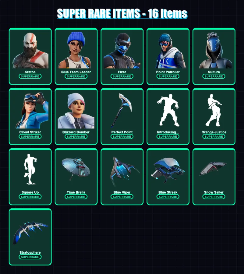 [PS4/PS5/XBOX/PC] | Kratos | Blue Team Leader | Fixer | Point Patroller | Sultura | 97 skin | 105 pickaxe | 93 emote | 101 glider | Lv1306 — Fortnite account