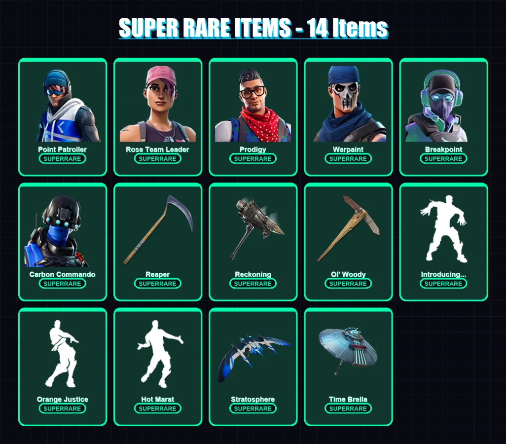 [PS4/PS5/XBOX/PC] | Point Patroller | Rose Team Leader | Prodigy | Warpaint | Breakpoint | 182 skin | 189 pickaxe | 154 emote | 168 glider | Lv2825