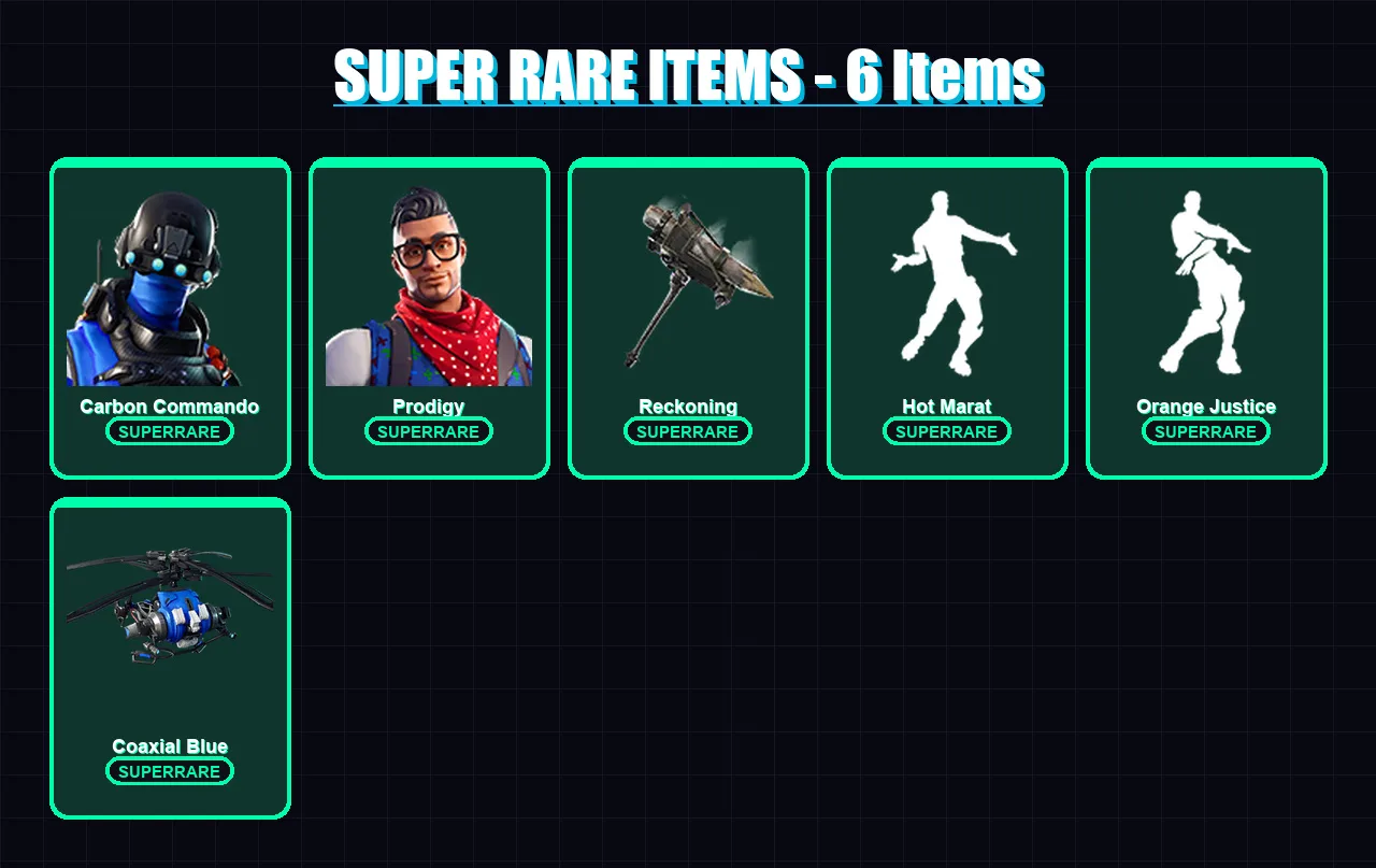 [PC/XBOX/PSN] | Carbon Commando | Prodigy | Blackheart | Rox | Fade | 44 skin | 43 pickaxe | 49 emote | 50 glider | Lv553 — Game account