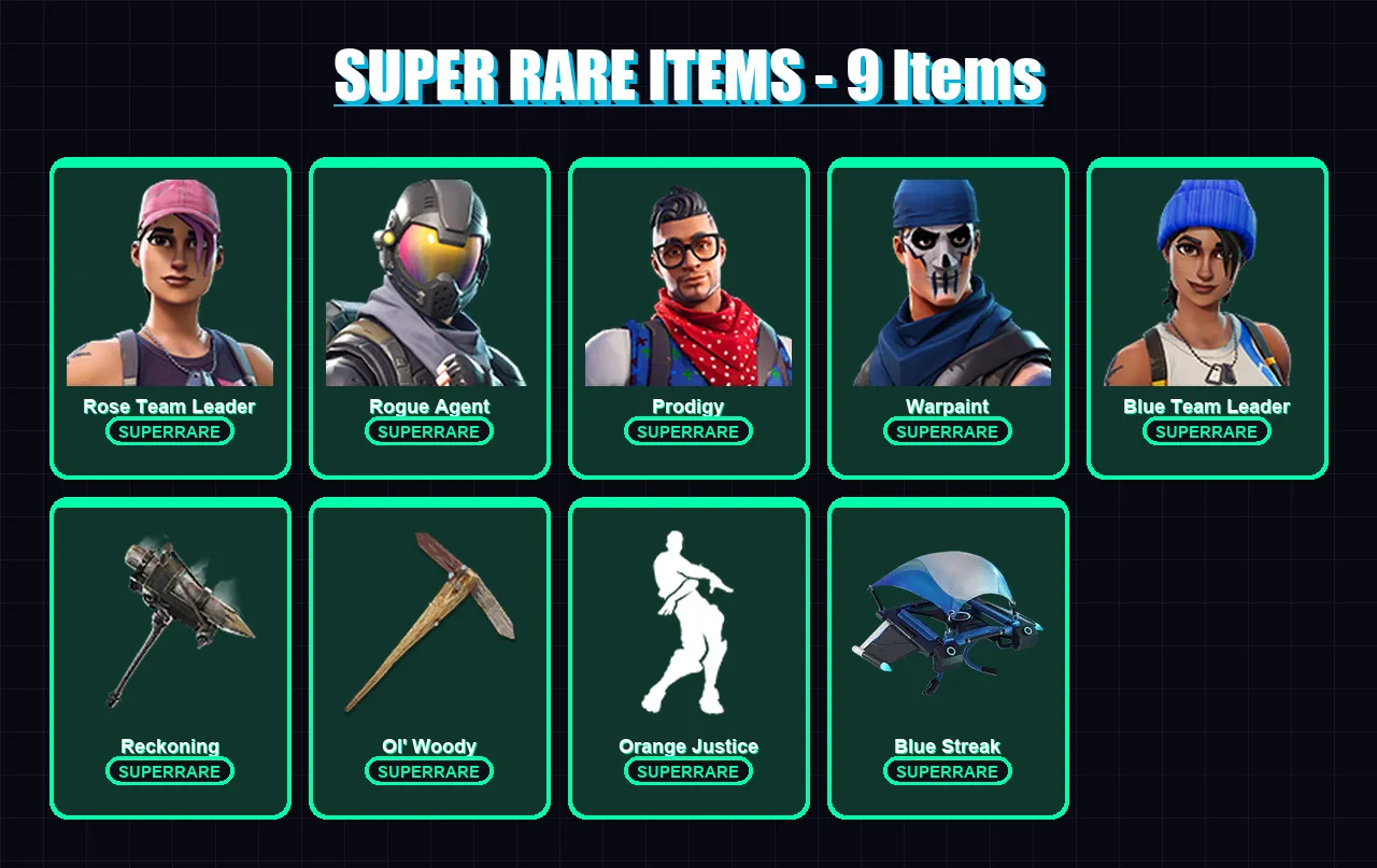 [PS4/PS5/XBOX/PC] | Rose Team Leader | Rogue Agent | Prodigy | Warpaint | Blue Team Leader | 86 skin | 76 pickaxe | 74 emote | 73 glider | Lv1450