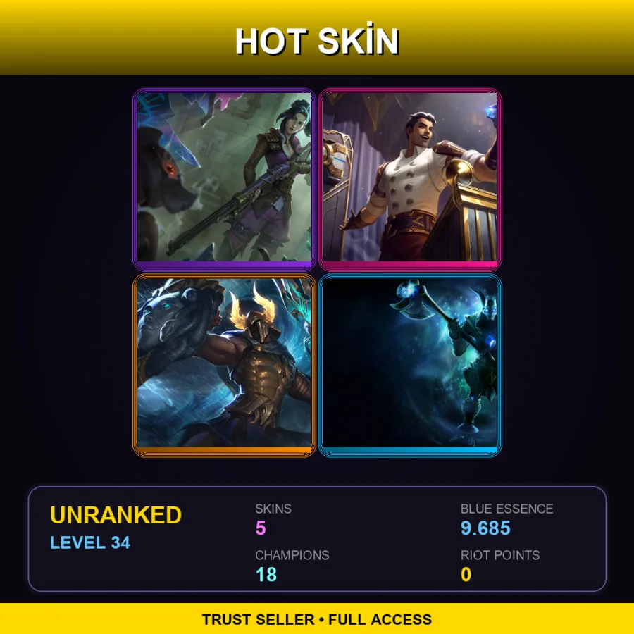 LAS | Lv34 | Unranked | 5 Skin | 18 Champ — LoL account
