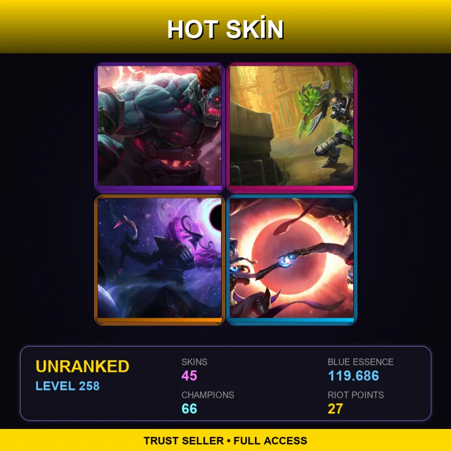 LAN | Hextech Sion | Hextech Singed | Dark Star Thresh | Cosmic Dusk Xayah | 45 Skin | 66 Champ | Lv258