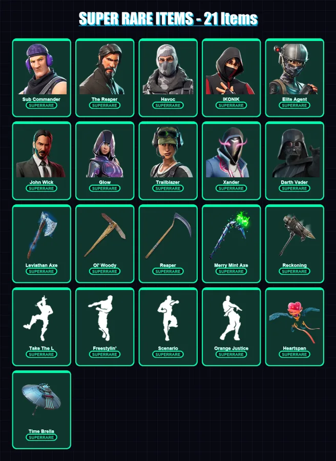 [PC/XBOX/PSN] | Sub Commander | The Reaper | Havoc | IKONIK | Elite Agent | 194 skin | 188 pickaxe | 135 emote | 158 glider | Lv2698 — Fortnite account