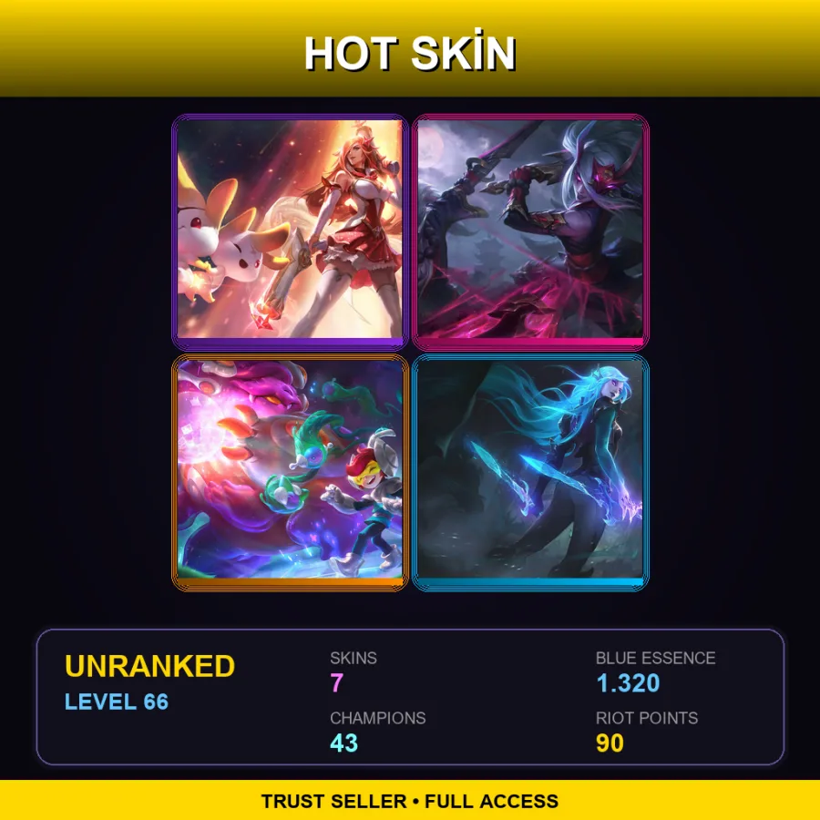 EUW | Lv66 | Unranked | 7 Skin | 43 Champ — LoL account