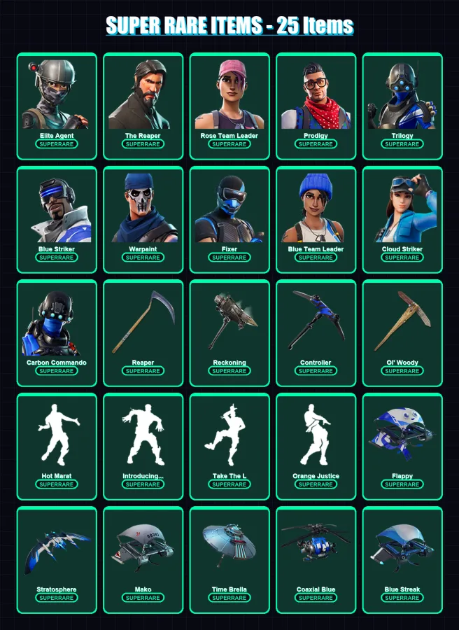 [PC/XBOX] | Elite Agent | The Reaper | Rose Team Leader | Prodigy | Trilogy | 113 skin | 120 pickaxe | 121 emote | 133 glider | Lv1888