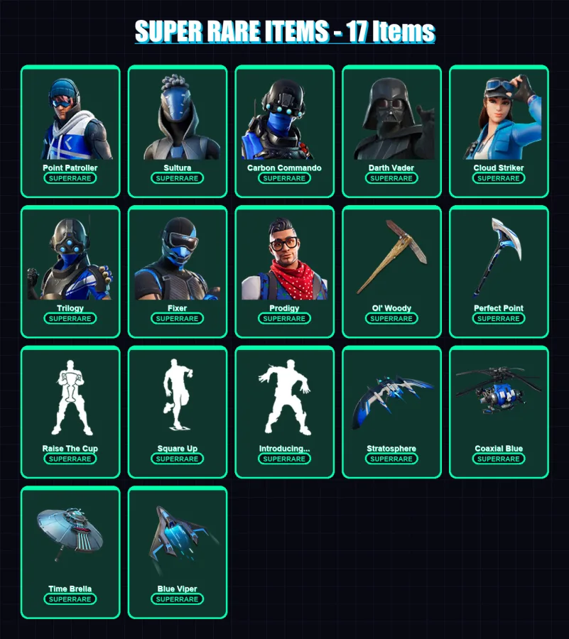 [PS4/PS5/PC] | Point Patroller | Sultura | Carbon Commando | Darth Vader | Cloud Striker | 155 skin | 181 pickaxe | 134 emote | 163 glider | Lv2825