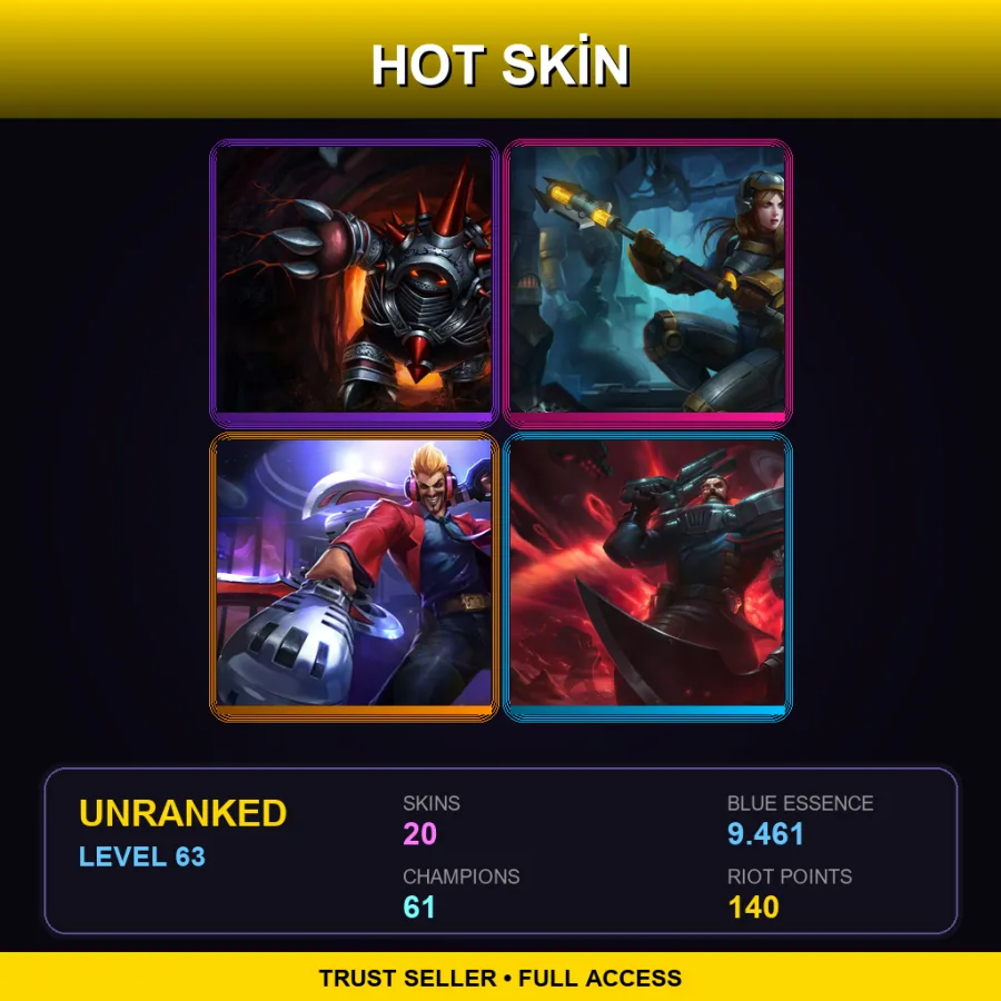 LAS | Chrome Rammus | Steel Legion Lux | Primetime Draven | Dreadnova Gangplank | 20 Skin | 61 Champ | Lv63