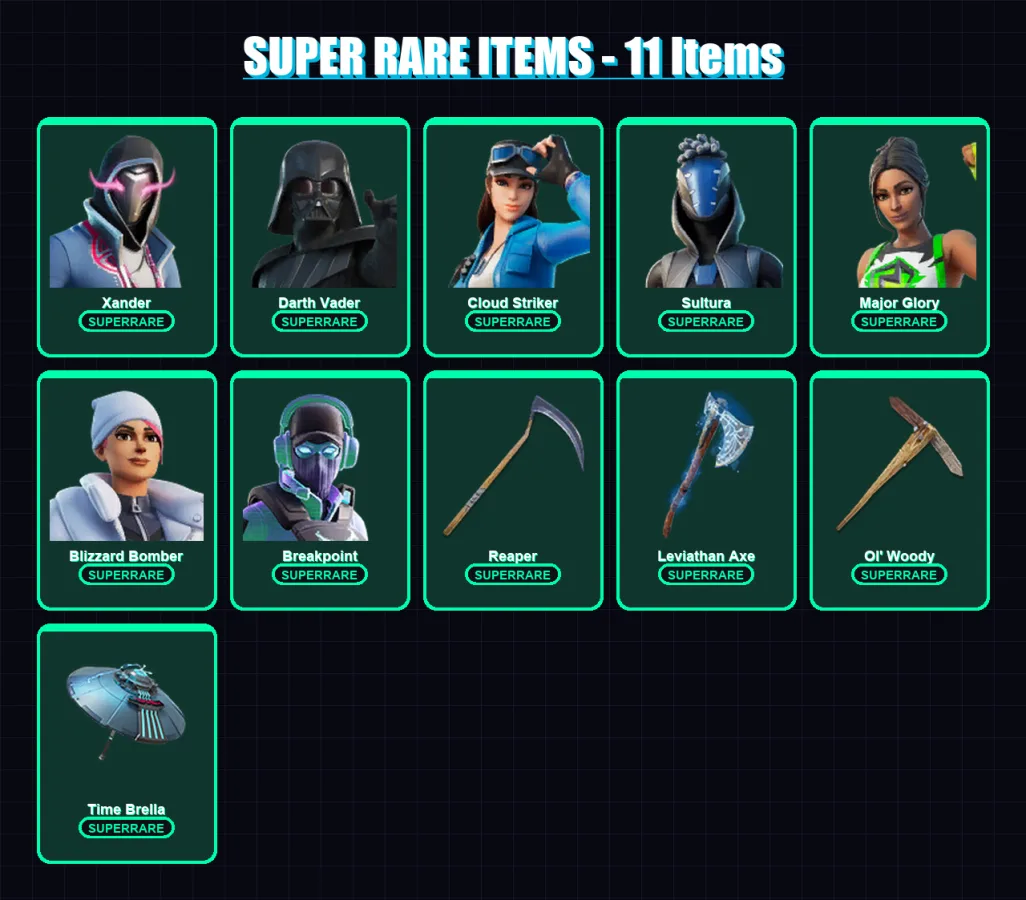 [PC] | Xander | Darth Vader | Cloud Striker | Sultura | Major Glory | 315 skin | 356 pickaxe | 244 emote | 217 glider | Lv4027
