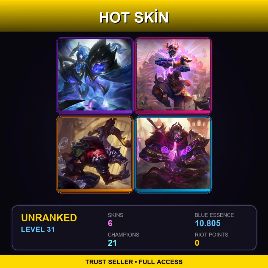 EUW | Lv31 | Unranked | 6 Skin | 21 Champ — LoL account