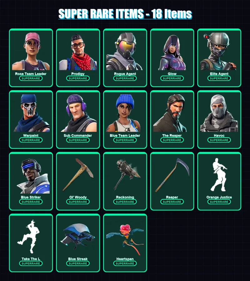 [PC/XBOX/PSN] | Rose Team Leader | Prodigy | Rogue Agent | Glow | Elite Agent | 63 skin | 51 pickaxe | 74 emote | 59 glider | Lv861 — Fortnite account