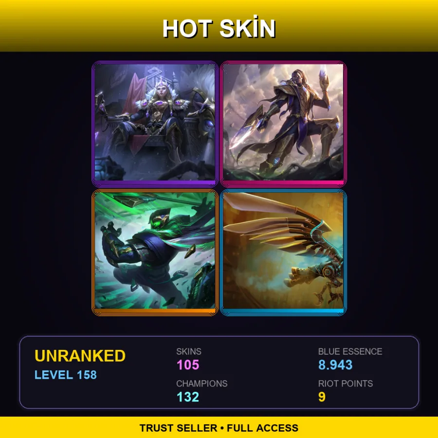 VN | Lv158 | Unranked | 105 Skin | 132 Champ — LoL account