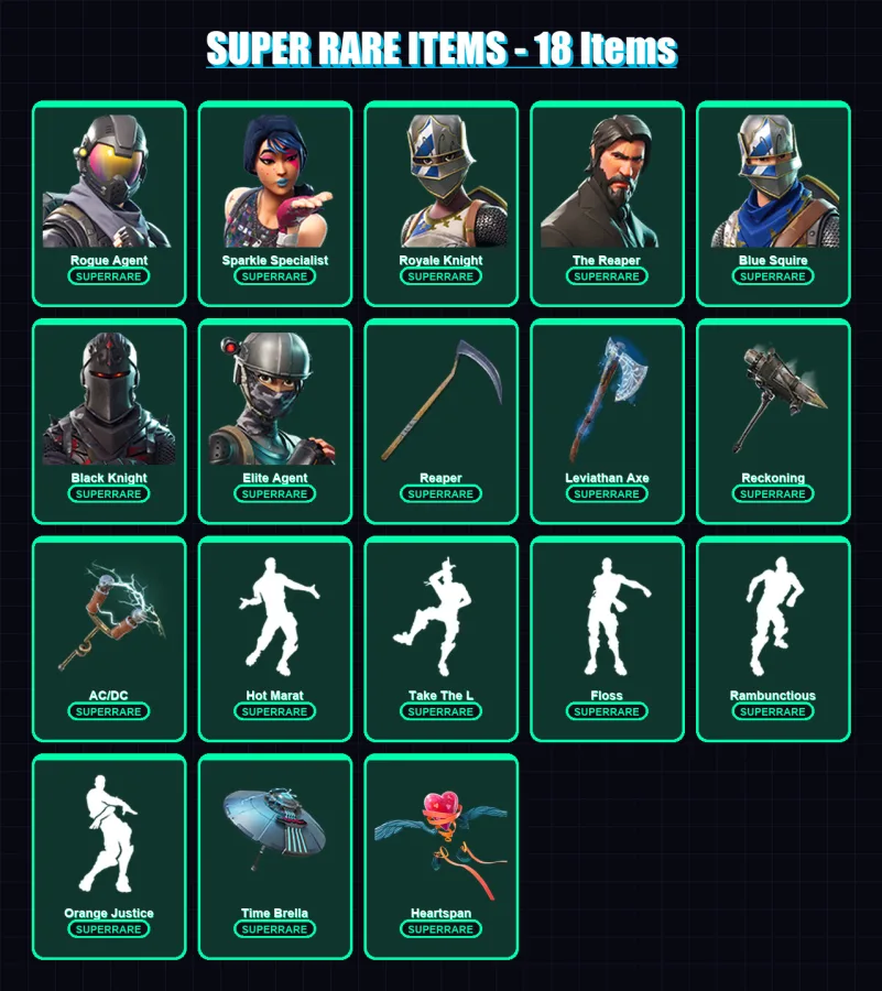 [PC/XBOX/PSN] | Rogue Agent | Sparkle Specialist | Royale Knight | The Reaper | Blue Squire | 183 skin | 132 pickaxe | 134 emote | 129 glider | Lv17