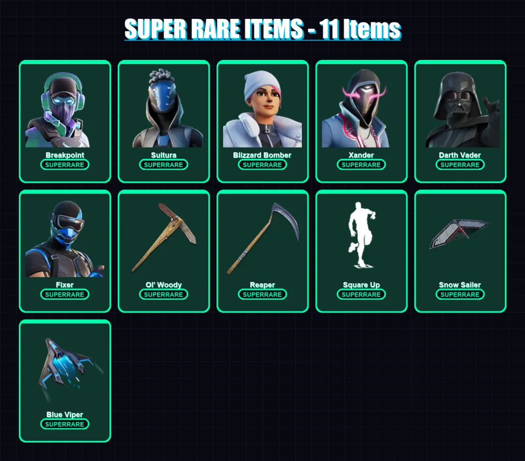 [PS4/PS5/XBOX/PC] | Breakpoint | Sultura | Blizzard Bomber | Xander | Darth Vader | 202 skin | 177 pickaxe | 157 emote | 107 glider | Lv1470
