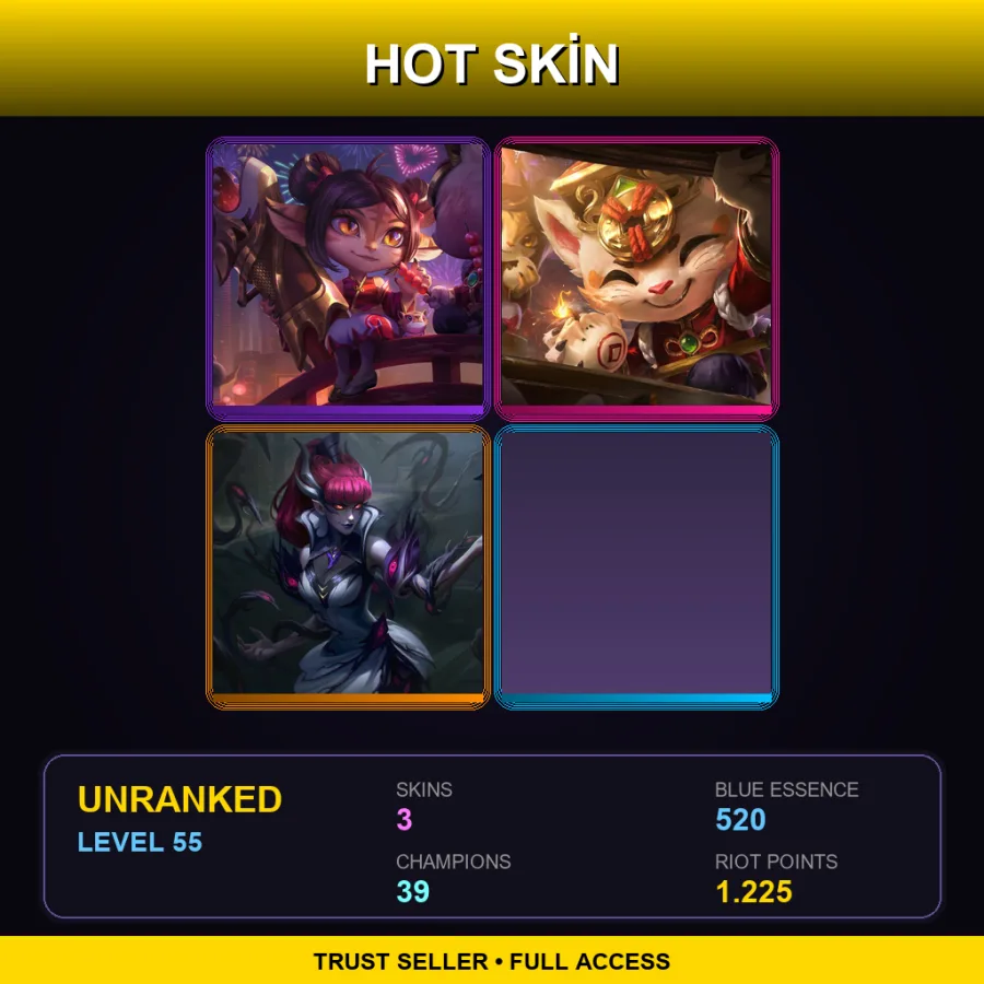 NA | Lv55 | Unranked | 3 Skin | 39 Champ — LoL account