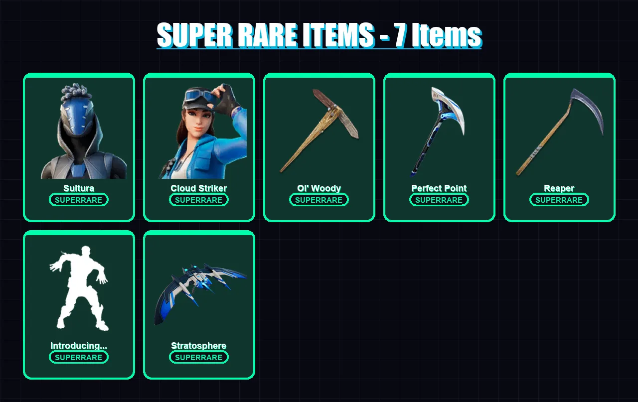 [PC/XBOX] | Sultura | Cloud Striker | Menace | Ronin | Raz | 83 skin | 107 pickaxe | 83 emote | 97 glider | Lv1605 — Fortnite account
