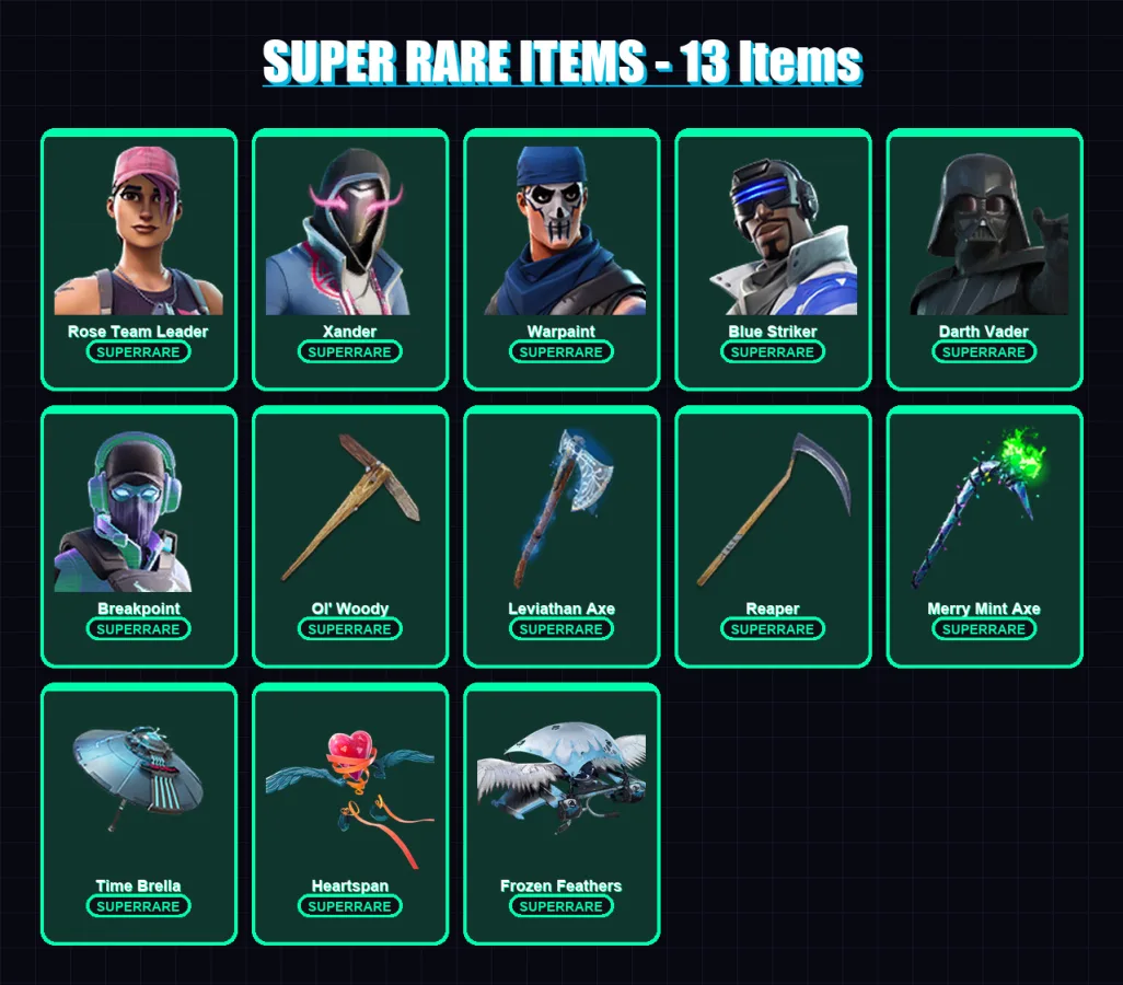 [PC/XBOX/PSN] | Rose Team Leader | Xander | Warpaint | Blue Striker | Darth Vader | 203 skin | 289 pickaxe | 192 emote | 209 glider | Lv4586
