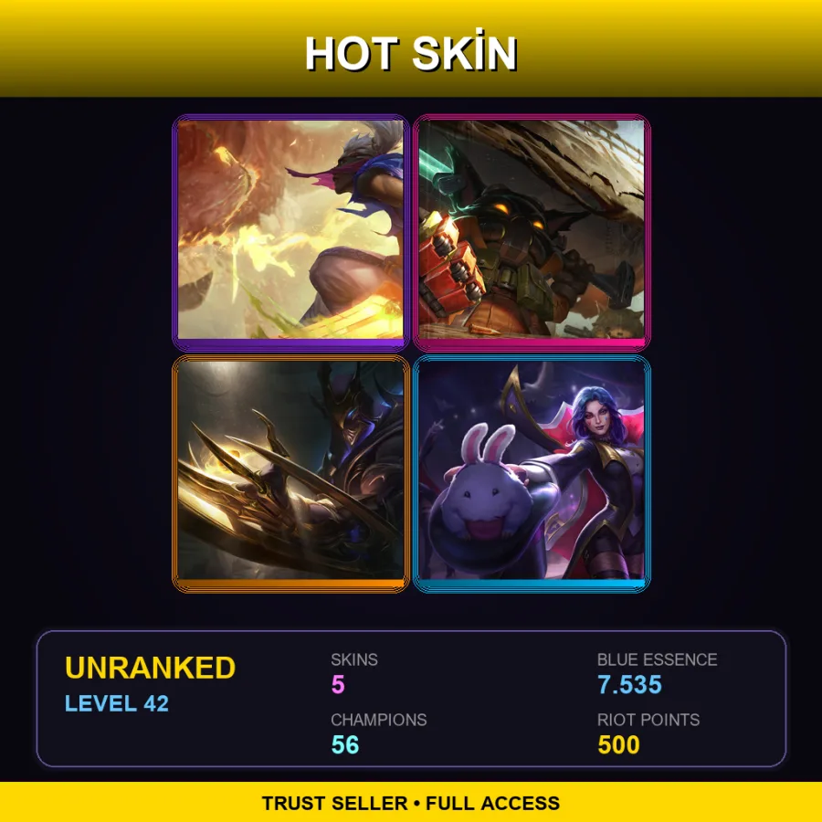 EUW | Lv42 | Unranked | 5 Skin | 56 Champ