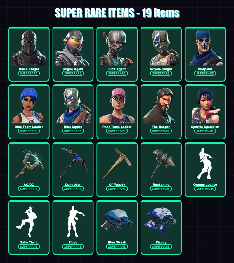 [PS4/PS5/XBOX/PC] | Black Knight | Rogue Agent | Elite Agent | Royale Knight | Warpaint | 79 skin | 63 pickaxe | 70 emote | 58 glider | Lv732