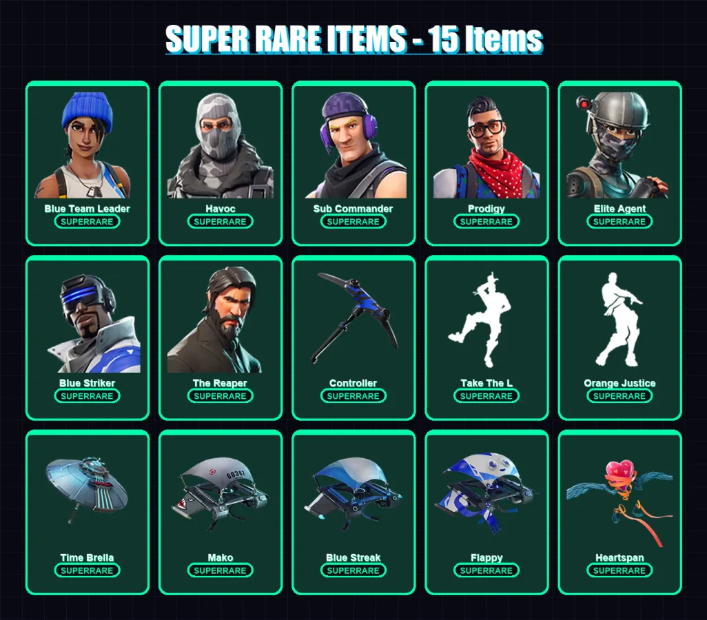 [PS4/PS5/XBOX/PC] | Blue Team Leader | Havoc | Sub Commander | Prodigy | Elite Agent | 14 skin | 11 pickaxe | 16 emote | 20 glider | Lv298