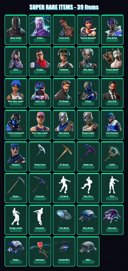 [PC/XBOX] | Black Knight | Galaxy | Travis Scott | Sparkle Specialist | Blue Striker | 117 skin | 85 pickaxe | 83 emote | 87 glider | Lv960