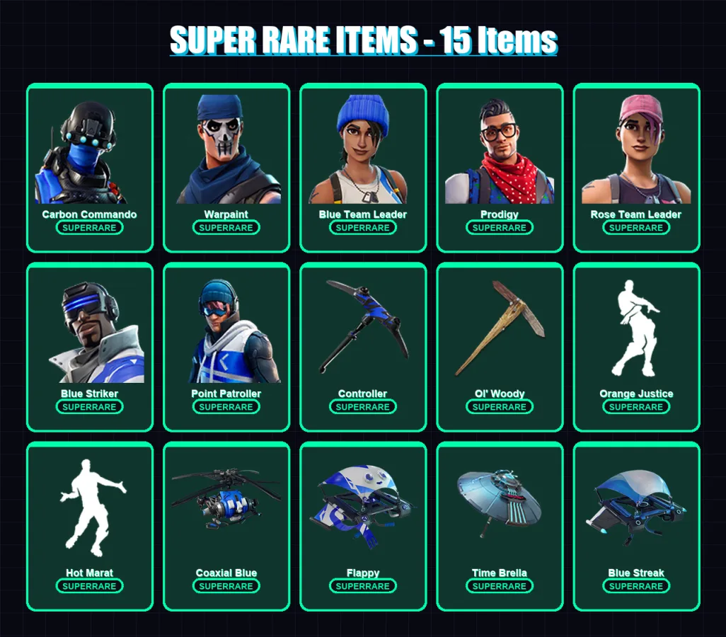 [PC/XBOX/PSN] | Carbon Commando | Warpaint | Blue Team Leader | Prodigy | Rose Team Leader | 86 skin | 129 pickaxe | 105 emote | 103 glider | Lv1831 — Fortnite account