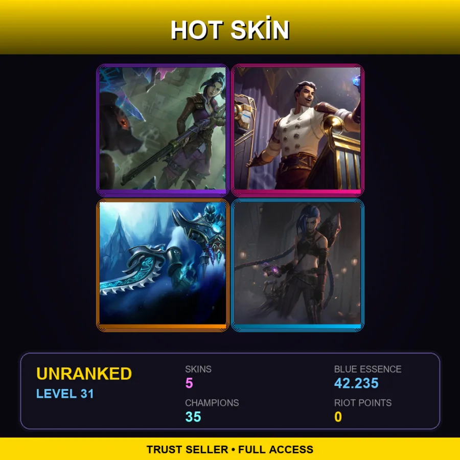 EUW | Lv31 | Unranked | 5 Skin | 35 Champ — LoL account