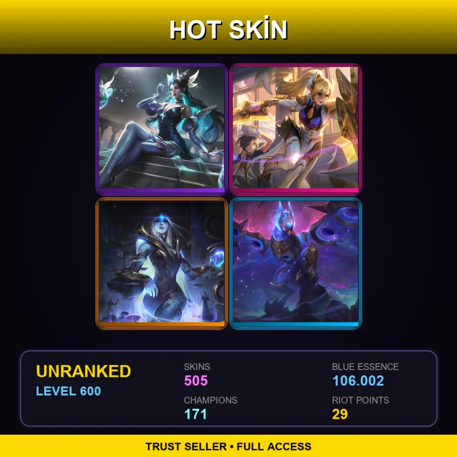 EUNE | Lv600 | Unranked | 505 Skin | 171 Champ