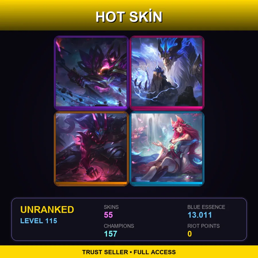SG | Lv115 | Unranked | 55 Skin | 157 Champ — LoL account