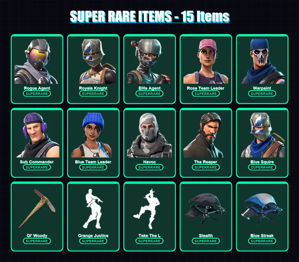 [PS4/PS5/XBOX/PC] | Rogue Agent | Royale Knight | Elite Agent | Rose Team Leader | Warpaint | 46 skin | 45 pickaxe | 46 emote | 48 glider | Lv756
